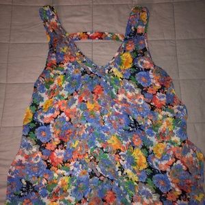 LUSH Colorful Floral Tank Top With Cut Out Side Details